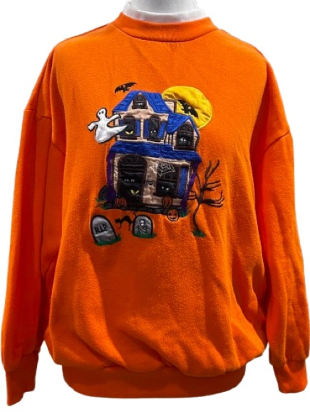 VTG 90s Basic Editions Halloween Spooky Sweatshirt Teachercore Bats Moon Ghost M